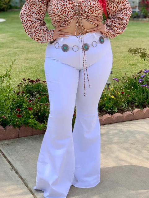 Plus Size Hot Girl Women's Size 5XL-8XL White Flare Pants High Waist Wide-Leg Trousers Breathable Stretchy Regular Fit Y2K