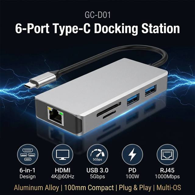 Hot Sell 8-in-1 USB C Hub Docking Station Aluminum Alloy USB-A USB-C 3.0 TV 4K 60Hz MacBook Laptop Tablet PD 100W RJ45 Stock
