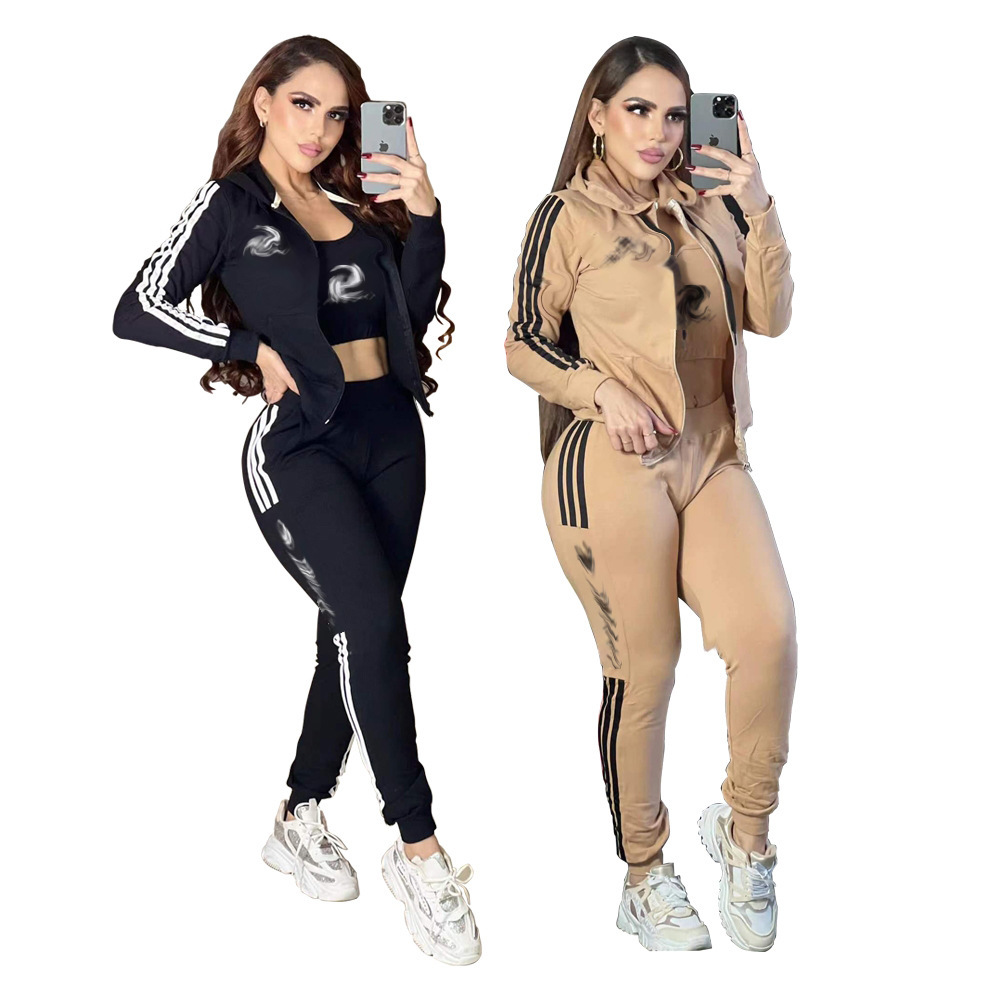 2024 Autumn Winter 3 Piece Pants Set Women Luxury Clothing Zipper up Jacket and Pants Set Designer Print Casual Tracksuits Set