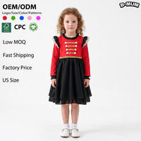 Robe vintage pour enfants à manches longues style Bandleader, avec dentelle, boutons et décorations dorées, pour petites filles de 2 à 12 ans, tenue de fête d'Halloween
