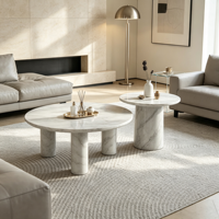 Ensemble de tables basses gigognes modernes écologiques en crème, finition marbre, table d'appoint cylindrique à 3 pieds pour salon et salle à manger