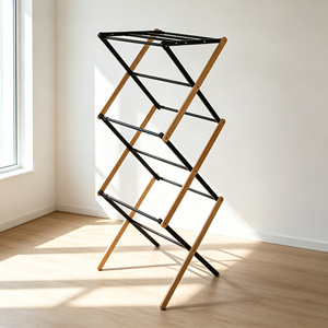 Séchoir à <span class=keywords><strong>linge</strong></span> pliable en bambou et métal, autoportant, 3 niveaux, pour salle de bain, séchoir à serviettes, gain de place, séchoir à vêtements en X - Product Image 5