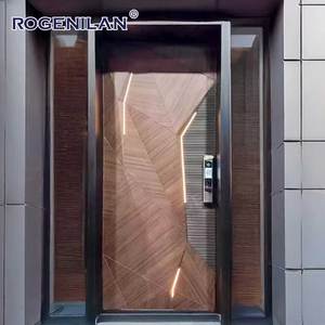 Rogenilan Villa <span class=keywords><strong>Residencial</strong></span> de gama alta Grabado 3D Diseño personalizado Puerta de entrada principal Puertas blindadas de pivote de aluminio fundido de metal - Product Image 1