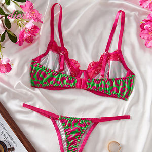 Ensemble de lingerie personnalisé Dierlove pour femmes grandes tailles, 2 pièces, <span class=keywords><strong>string</strong></span>, nœud, soutien-gorge push-up, sous-vêtements sexy, col en V - Product Image 2