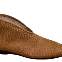 Sepatu Booties Kulit Sapi Anyaman Tangan, Ujung Runcing, Sol Datar, Model Slip On, Sepatu Ballet Retro Wanita