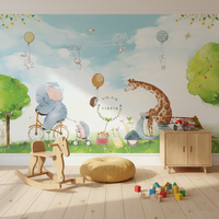 Murale murale autocollante imperméable et écologique pour chambre d'enfant, facile à poser, taille personnalisée, printemps, soleil vif, éléphant, girafe