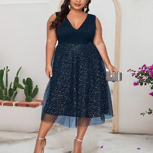 Vestido Holgado de Malla para Mujer de <span class=keywords><strong>Talla</strong></span> Grande, Vestido Casual Elegante y Sólido - Product Image 2