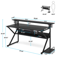 Bureau de jeu d'ordinateur ergonomique d'angle, table de jeu moderne en métal en forme de K, noire, avec support pour écran, grand bureau de jeu pour PC