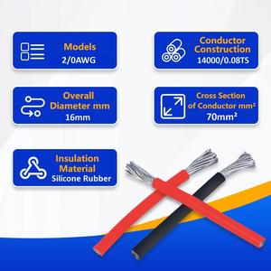 Câble de batterie flexible en cuivre étamé UL3644 2/0 AWG en silicone 70mm² 1000V 200°C, calibre 2/0, pour mise à la terre BESS, soudage, VE - Vente en gros - Product Image 3