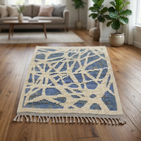 Ensemble de tapis rectangulaires modernes bleus et blancs à motifs floraux, noués à la main, en laine de Nouvelle-Zélande, avec envers en coton, à poils moyens, pour chambre et salon