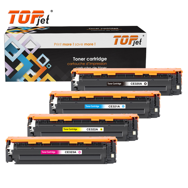 Topjet CE320A CE321A CE322A CE323A 128A CE320 Color Toner Cartridge Set Compatible for HP Laserjet Pro CM1411fn CP1521 Printer