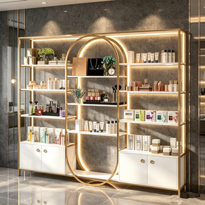Meuble de présentation en bois moderne, durable et portable avec éclairage LED pour salon de beauté, étagère à cosmétiques pour présentation de produits de soin des ongles et de la peau, et maquillage - Product Image 2