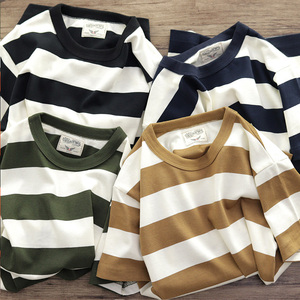 280g Retro biển Linh Hồn T-Shirt cho nam giới phụ nữ RộNg SọC thiết kế đôi sợi cố định dệt nặng cotton ngắn tay áo 100% cotton - Product Image 2