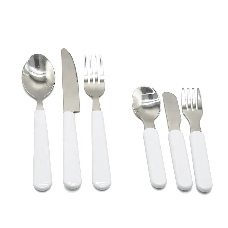 Stainless steel flatware with plastic handle sublimation cutlery spoon fork knife kids cutlery set with box