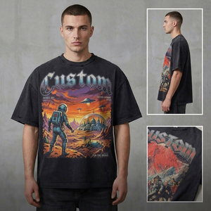 T-shirt Streetwear Personnalisé 300GSM Coton Lourd Effet Délavé Coupe Oversize Boxy Cropped avec Motif pour Homme - Product Image 1
