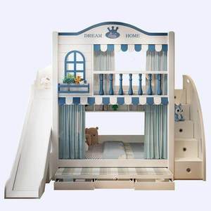 Cama litera infantil con barandilla alta, cama doble para niños <span class=keywords><strong>de</strong></span> uso doméstico, litera con tobogán, cama combinada - Product Image 5
