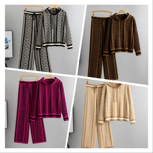 Completo Due Pezzi da <span class=keywords><strong>Donna</strong></span> Elegante con Maglione con Cappuccio e <span class=keywords><strong>Pantaloni</strong></span> a Gamba Larga Slim, di Tendenza Autunno/Inverno per Commercio Estero - Product Image 3