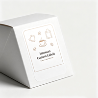 Étiquettes d'emballage pour assortiment de café Haoxuan OEM, film PP blanc mat, impression UV sélective, autocollants adhésifs pour coffrets de café