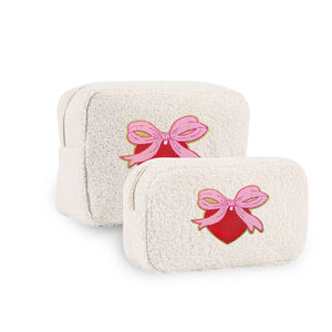 Keymay กระเป๋าใส่เครื่องสำอางขนฟูนุ่มฟูนุ่มใส่ของขวัญรูปโบว์ปักลายได้ตามต้องการ - Product Image 2