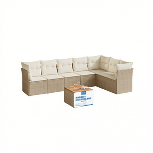 ชุดโซฟาสวนหวายเทียมสีเบจแบบโมดูลาร์ D0100XF4GS2 เฟอร์นิเจอร์กลางแจ้งที่สะดวกสบาย ดีไซน์ร่วมสมัย พร้อมเบาะโฟมความหนาแน่นสูง - Product Image 1