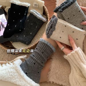 Women Mid Calf <b>Socks</b> Solid Color Polka Dots Thermo <b>Winter</b> Casual <b>Socks</b> - Product Image 2