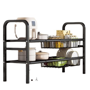 Multipurpose Double Tier Carbon Steel <b>Kitchen</b> <b>Storage</b> <b>Rack</b> Cleaning Tableware Under-Sink Sustainable Modern Non-Folding Stand - Product Image 1