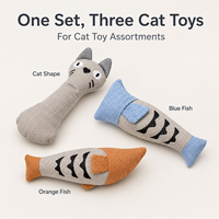 3Pcs Set Mainan Kucing dari Kain Linen dengan Kertas Berkerut dan Lonceng, Bentuk Ikan dan Kucing, Pemasok Grosir Mainan Kucing dari Kain