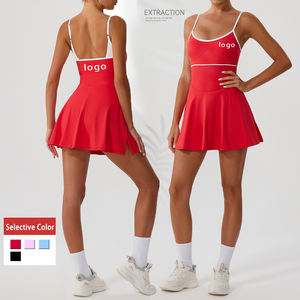 风格网球连衣裙漂亮的背部可调肩带色块设计。内置文胸 - Product Image 1