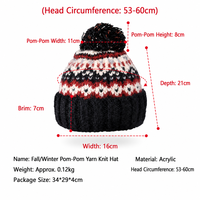 Bonnet d'hiver en tricot pour femme avec pompon, motif jacquard Fair Isle nordique, bordé, chaud, pour le ski, la neige et les activités de plein air