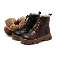 Bottes de neige pour filles, semelle épaisse, cuir véritable, respirantes, fermeture éclair latérale, lacets