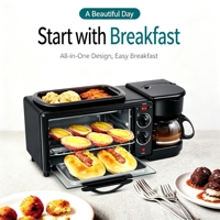 Machine à petit-déjeuner 3 en 1 multifonctionnelle, mini-four grille-pain avec cafetière et poêle antiadhésive, machine à petit-déjeuner pour la maison