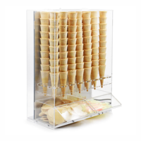 Support de cône de gaufre transparent avec support de sac d'emballage Distributeur de cône de crème glacée en acrylique Cabinet de vitrine de cône de crème glacée