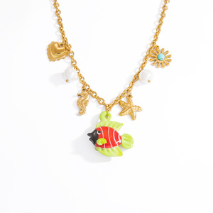 สร้อยคอไข่มุกสไตล์ยุโรป โซ่ทองประดับปลาดาวและเปลือกหอย สร้อยคอคล้องไหปลาร้า เครื่องประดับสำหรับงานปาร์ตี้ จี้โลหะผสมสังกะสี - Product Image 5