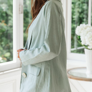 เสื้อเบลเซอร์ลำลองแขนยาวสีชมพูสีเขียวกระดุมเม็ดเดียวมีกระเป๋าด้านหน้า - Product Image 6