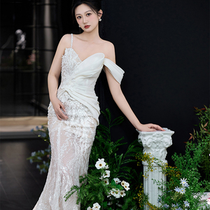 Top Quality Luxury Silk Kergan Satin Tulle <strong>Wedding</strong> <strong>Dress</strong> Sequin Lace Nail Bead Mermaid Tulle <strong>Wedding</strong> <strong>Dress</strong> - Product Image 2