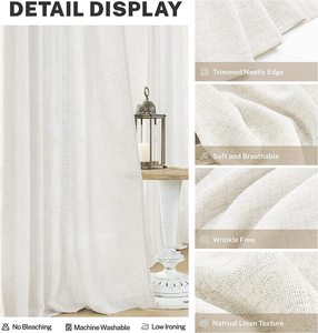 Tenda in <span class=keywords><strong>Lino</strong></span> Semi-Trasparente Xinlan Popolare per Soggiorno con Tasca a Bastone, Colore Bianco Crema, Filtrante della Luce - Product Image 4