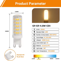 Ampoule LED G9 4,8W T4 G9 à double culot pour lustre 220V-240V 530LM pour éclairage domestique non dimmable