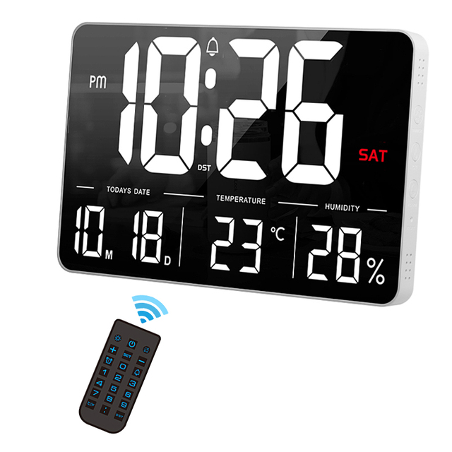 LED Big Wall Clock Living Room Large Font Alarm Clock with Remote Control and 6 Levels Brightness