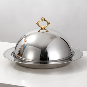<span class=keywords><strong>Nuovo</strong></span> piatto da buffet in acciaio inox oro rotondo di lusso piatto da portata a buffet con coperchi - Product Image 2