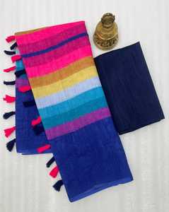 Fumka Linen Saree Indian Boutique Designer's Exclusive Premium Quality Printed Sari Estilo moderno para fiestas - Product Image 5