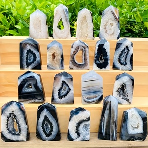 1pc Nature Quality <b>Black</b> Agate Geode Tower ,<b>polished</b> <b>Black</b> Agate Quartz,Boho Style for Home Decor and Healing - Product Image 1