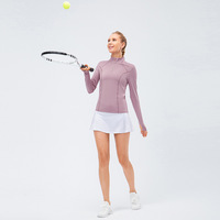 Camiseta Deportiva Casual de Manga Larga para Mujer, con Cuello Alto, Elástica en Cuatro Direcciones, Ligera, Transpirable y de Secado Rápido, Personalizable OEM
