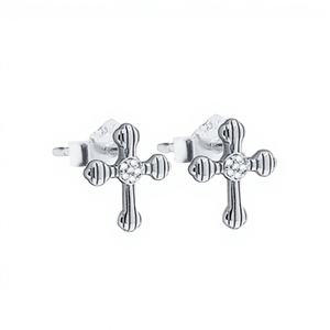 Pendientes de cruz de plata con microincrustaciones de circonita, estilo bisel moderno, rodio, regalo para compromiso, boda, aniversario, fiesta 21 - Product Image 1