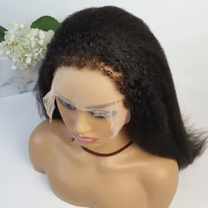 Highknight Kinky Edges Natural Hairline HD Lace Front Wig Kinky Straight With Curly Edge Baby Hair Lace Closure Human Hair Wigs
