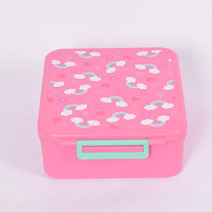 Kids Student Square Plastic Bento <strong>Box</strong> 4 Compartments Leak-Proof Two Temperature Zones 800-1000ml Capacity Vacuum Insulated Lids - Product Image 2