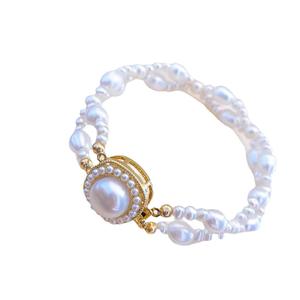 กำไลข้อมือสไตล์ฝรั่งเศสแบบย้อนยุค ประดับด้วยไข่มุกน้ำจืดธรรมชาติ 9-10 เม็ด ขนาด 3-6 มม.  เครื่องประดับฝังมุก 3-6 มม. - Product Image 5