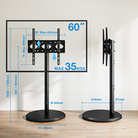 Support TV mobile en acier avec roulettes cachées et base ronde, inclinable, réglable en hauteur, gestion des câbles, noir, VESA 400x400, pour téléviseurs de 32 à 60 pouces