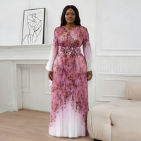 Robe de soirée longue pour femme, style africain décontracté, imprimé floral, coupe trapèze, manches longues, col en V, 100% polyester, collection automne