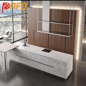 Armoires de cuisine modulaires de style moderne personnalisées, plan de travail en quartz, construction en bois, caractéristiques automatiques, glissière de tiroir - Product Image 4