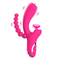 Vibromasseur puissant de succion de langue à trois têtes avec des perles anales Stimulation Anal vagin orgasme sexe 3-en-1 jouets sexuels pour adultes